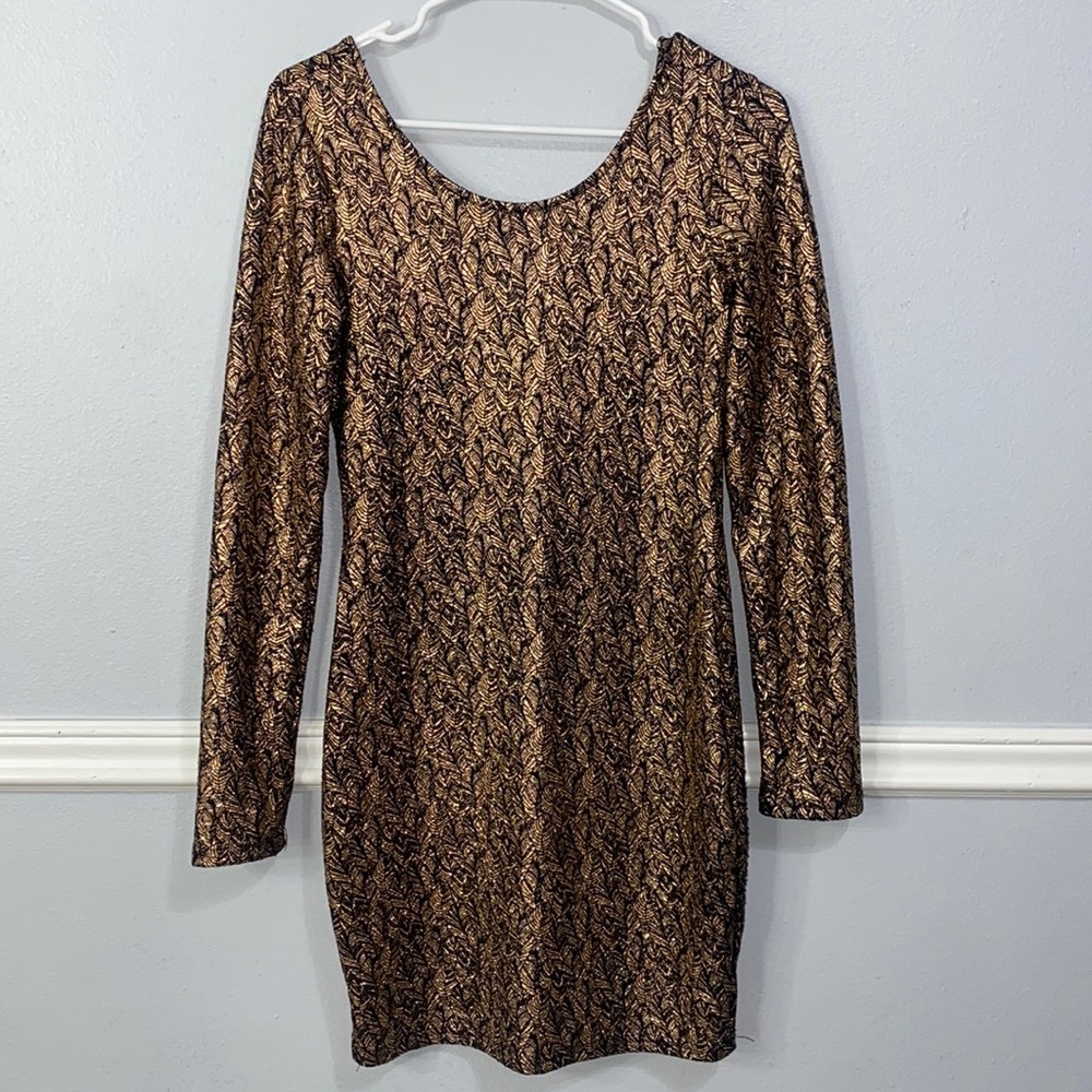 Haute Monde Black & Gold Polyester Dress Size: M